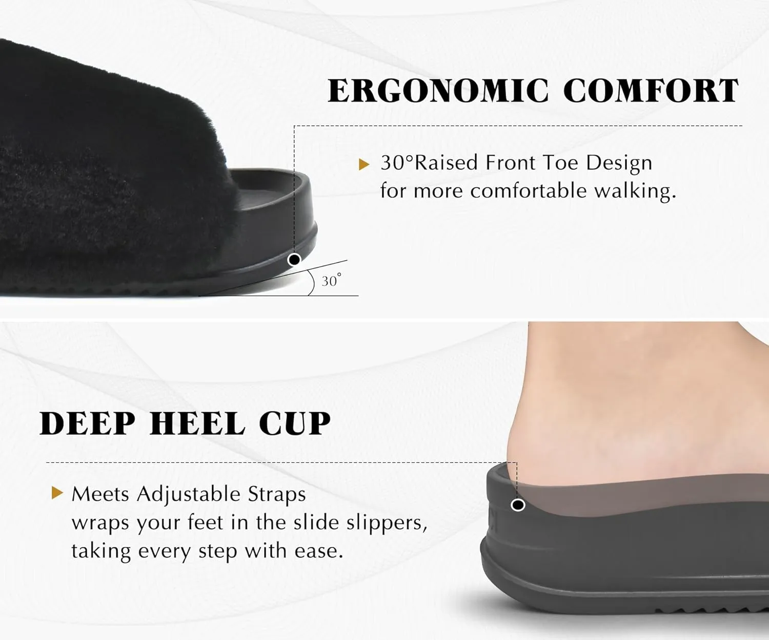 KuaiLu Women's Orthotic Slippers With Arch Support Soft Cushion Sandal Slippers for Woman Ladies Fashion Open Toe Faux Fur Platform Slipper Indoor Outdoor Size 6~12
