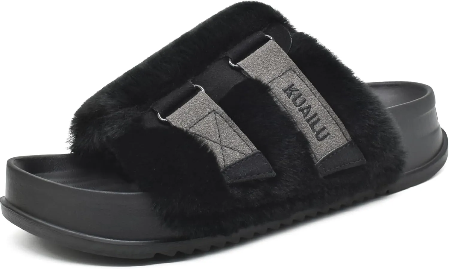 KuaiLu Women's Orthotic Slippers With Arch Support Soft Cushion Sandal Slippers for Woman Ladies Fashion Open Toe Faux Fur Platform Slipper Indoor Outdoor Size 6~12