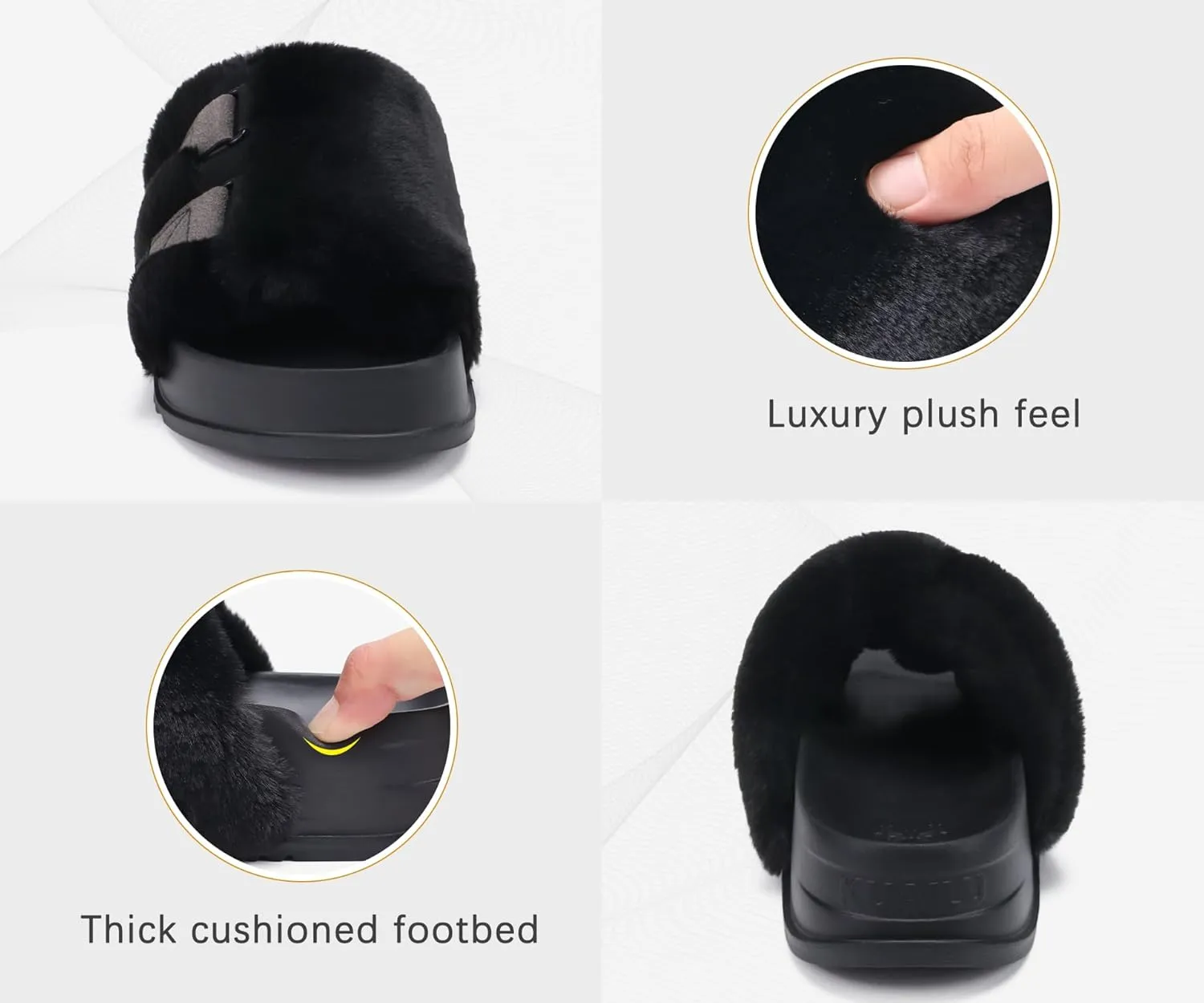 KuaiLu Women's Orthotic Slippers With Arch Support Soft Cushion Sandal Slippers for Woman Ladies Fashion Open Toe Faux Fur Platform Slipper Indoor Outdoor Size 6~12