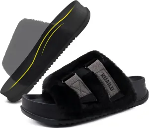 KuaiLu Women's Orthotic Slippers With Arch Support Soft Cushion Sandal Slippers for Woman Ladies Fashion Open Toe Faux Fur Platform Slipper Indoor Outdoor Size 6~12