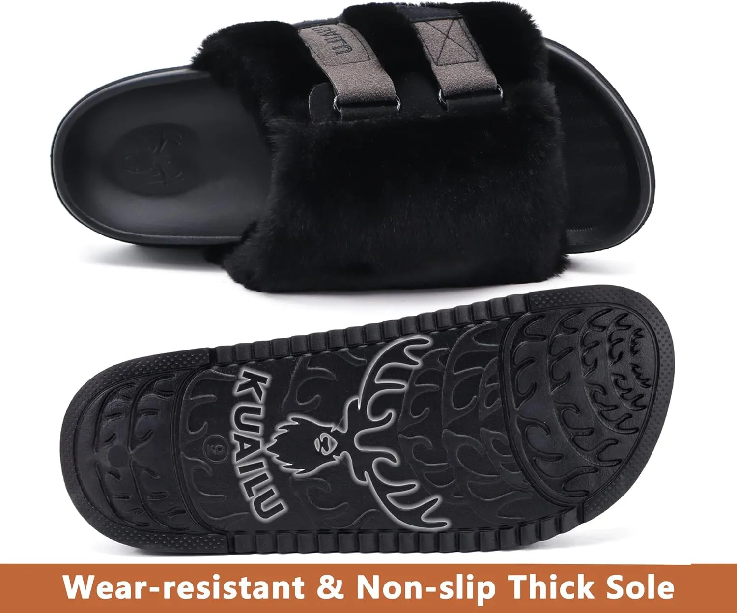 KuaiLu Women's Orthotic Slippers With Arch Support Soft Cushion Sandal Slippers for Woman Ladies Fashion Open Toe Faux Fur Platform Slipper Indoor Outdoor Size 6~12