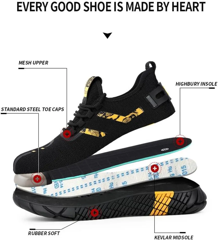 KUNWFNIX Steel Toe Sneakers for Men Women Lightweight Safety Shoes Comfortable Puncture Proof Slip On Composite Toe Work Shoes
