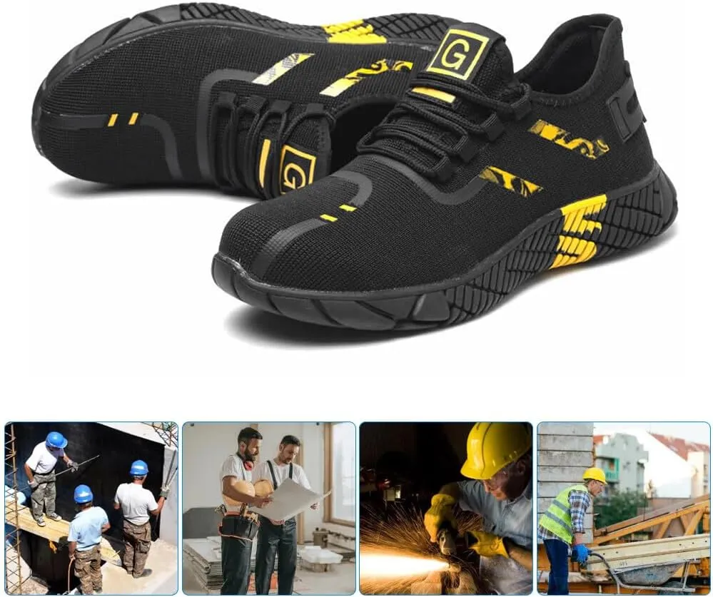 KUNWFNIX Steel Toe Sneakers for Men Women Lightweight Safety Shoes Comfortable Puncture Proof Slip On Composite Toe Work Shoes