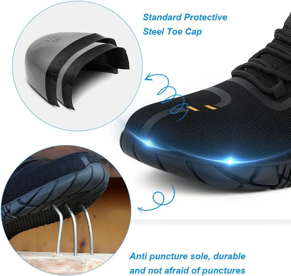 KUNWFNIX Steel Toe Sneakers for Men Women Lightweight Safety Shoes Comfortable Puncture Proof Slip On Composite Toe Work Shoes
