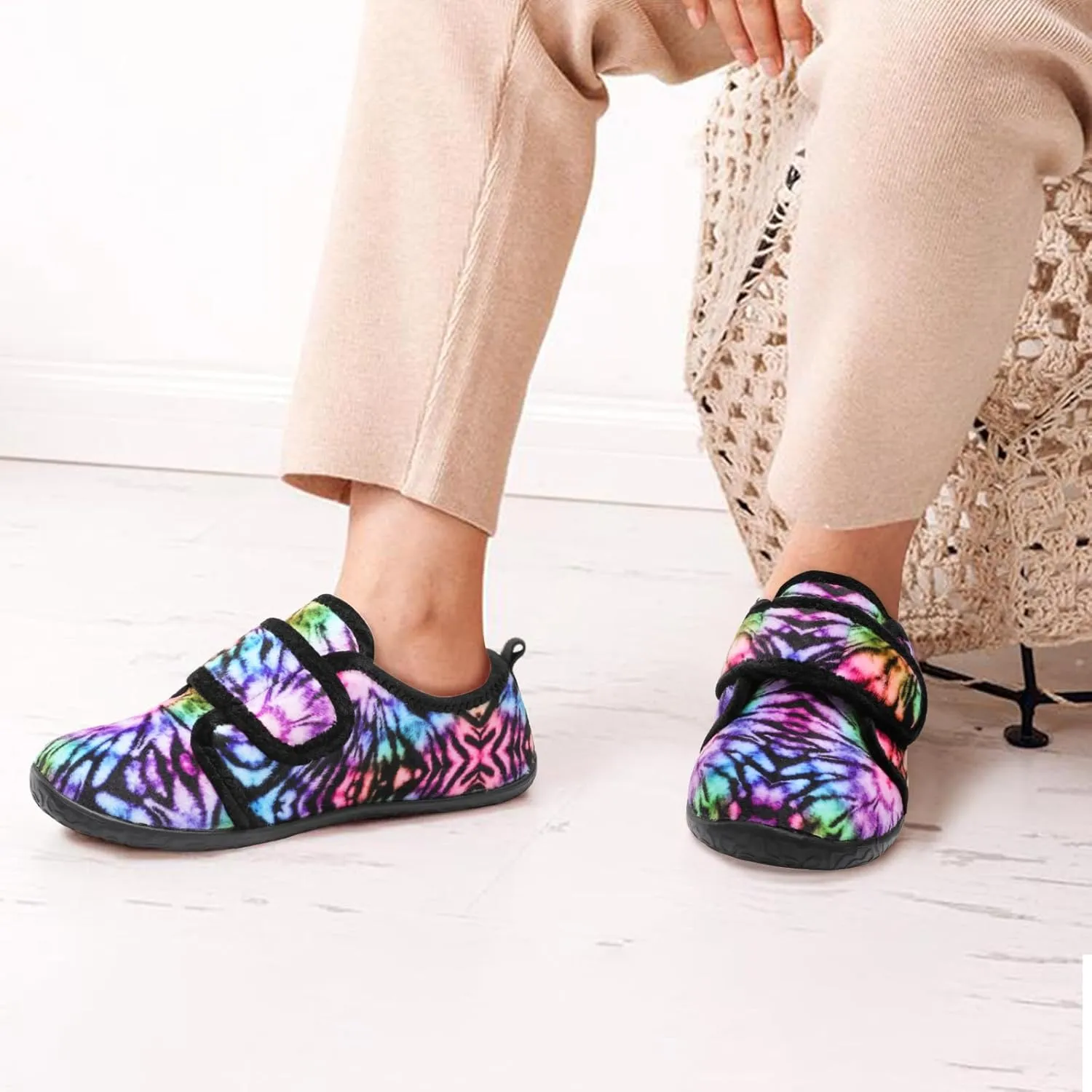 L-RUN Barefoot Womens & Men Soft House Slippers - Lightweight Indoor & Outdoor Slippers - Adjustable Home Shoes