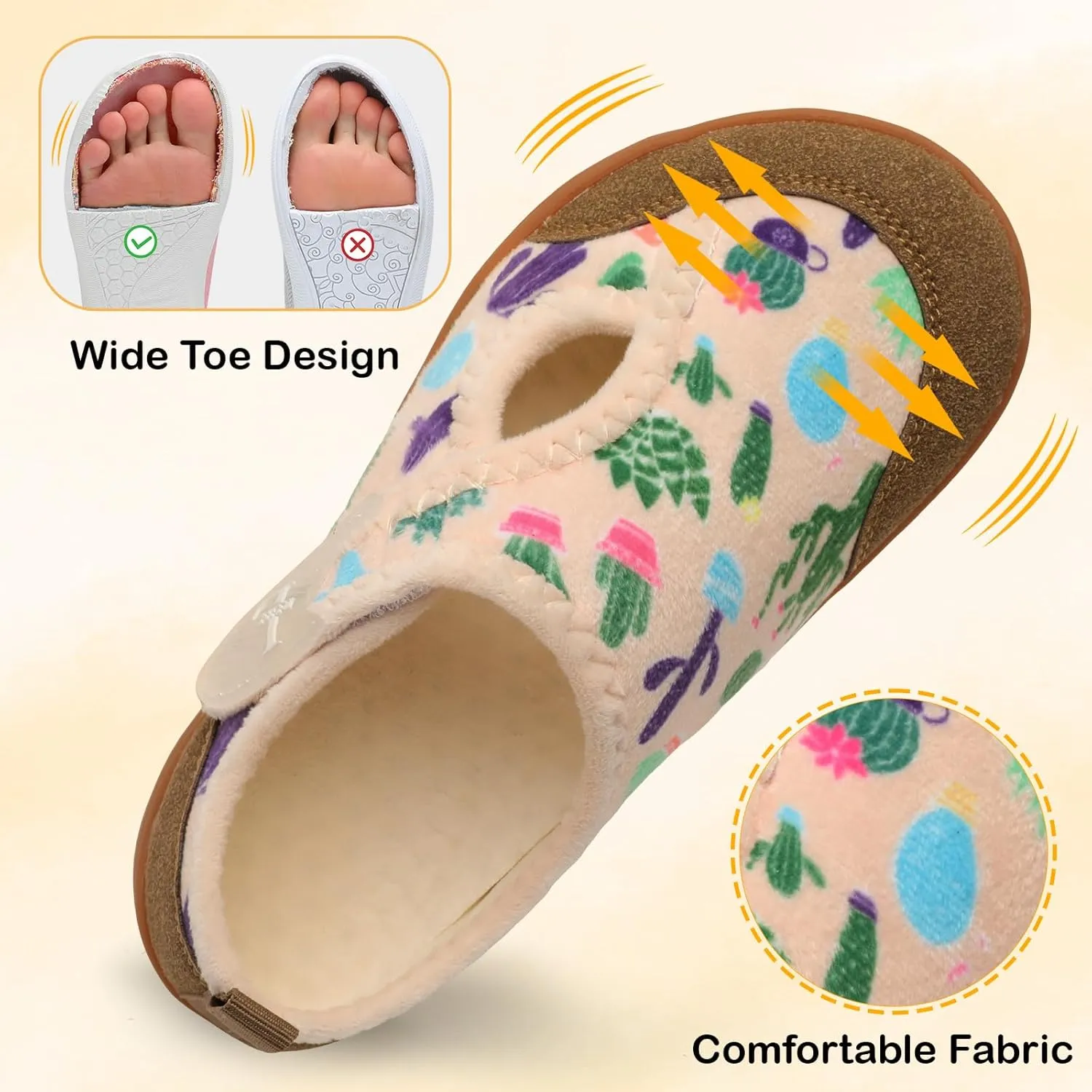L-RUN Womens Wide Toe Box Barefoot Diabetic Shoes - Ladies House Slippers for Indoor and Outdoor