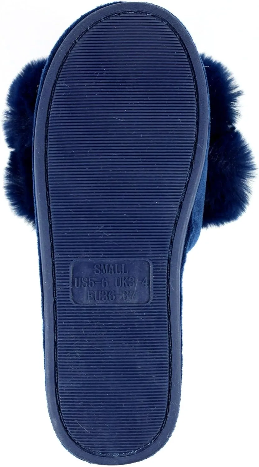 Ladies Octavia II Navy Pom Pom Slipper