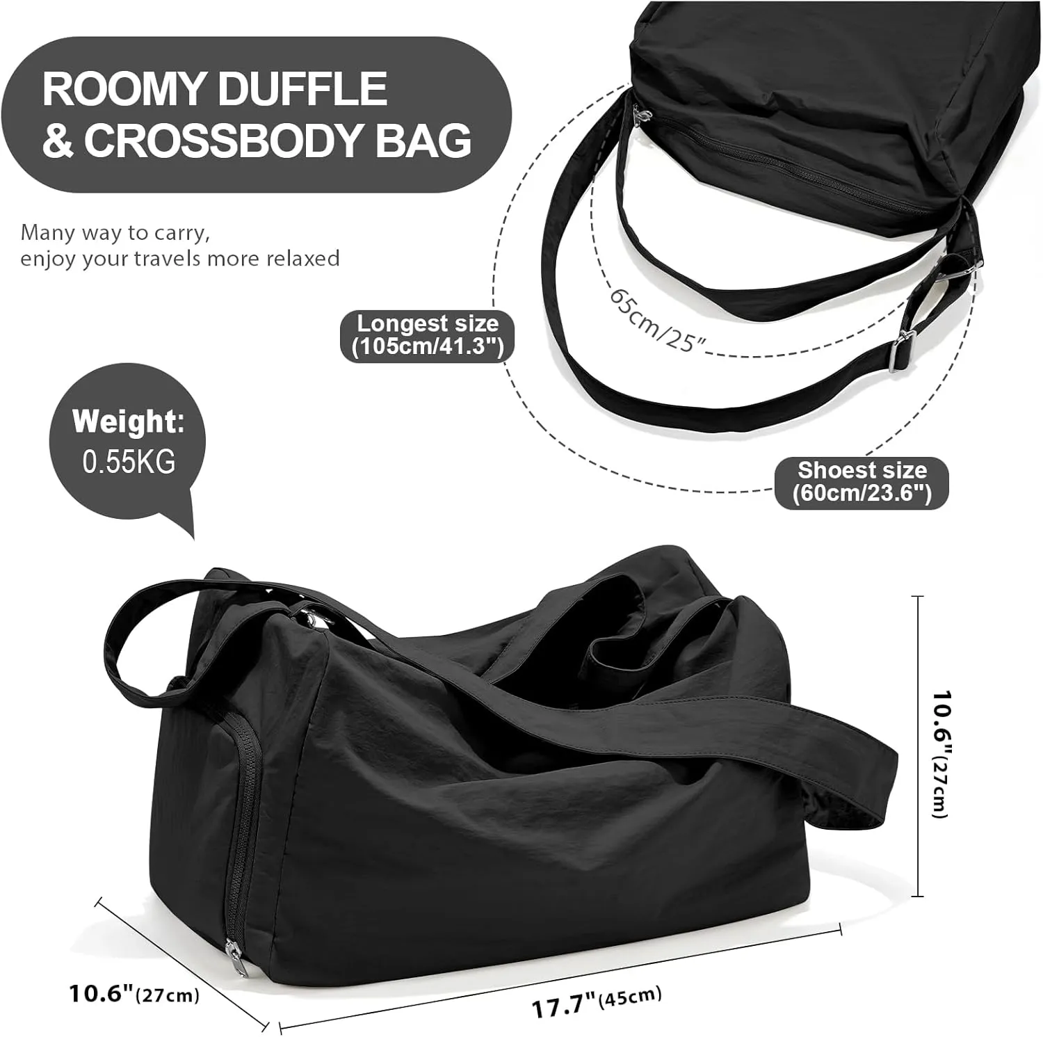 Large Gym Bag for Women Lightweight Carry on Gym Tote Bag, Workout Sport Duffle Bag with Shoe Compartment,Crossbody Shoulder Travel Bag for Swim, Yoge, Dance