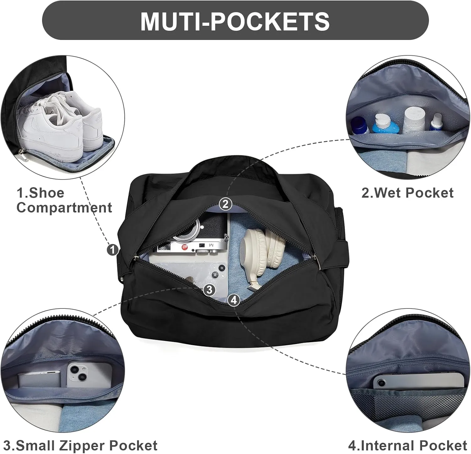 Large Gym Bag for Women Lightweight Carry on Gym Tote Bag, Workout Sport Duffle Bag with Shoe Compartment,Crossbody Shoulder Travel Bag for Swim, Yoge, Dance