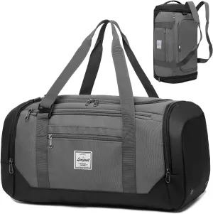 Laripwit Gym Bags for Men, 40L Medium Sports Travel Duffel Bag with Shoe Compartment & Wet Pocket Lightweight Gym Duffle Bag Backpack Multipurpose Weekender Overnight Backpack for Women, Gray