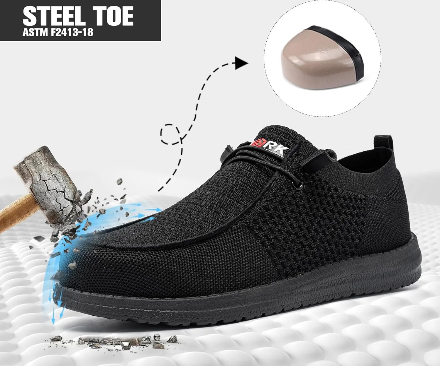 LARNMERN Slip On Steel Toe Shoes Men Lightweight Comfortable Lounging Walking Sneakers Steel Toe Loafers