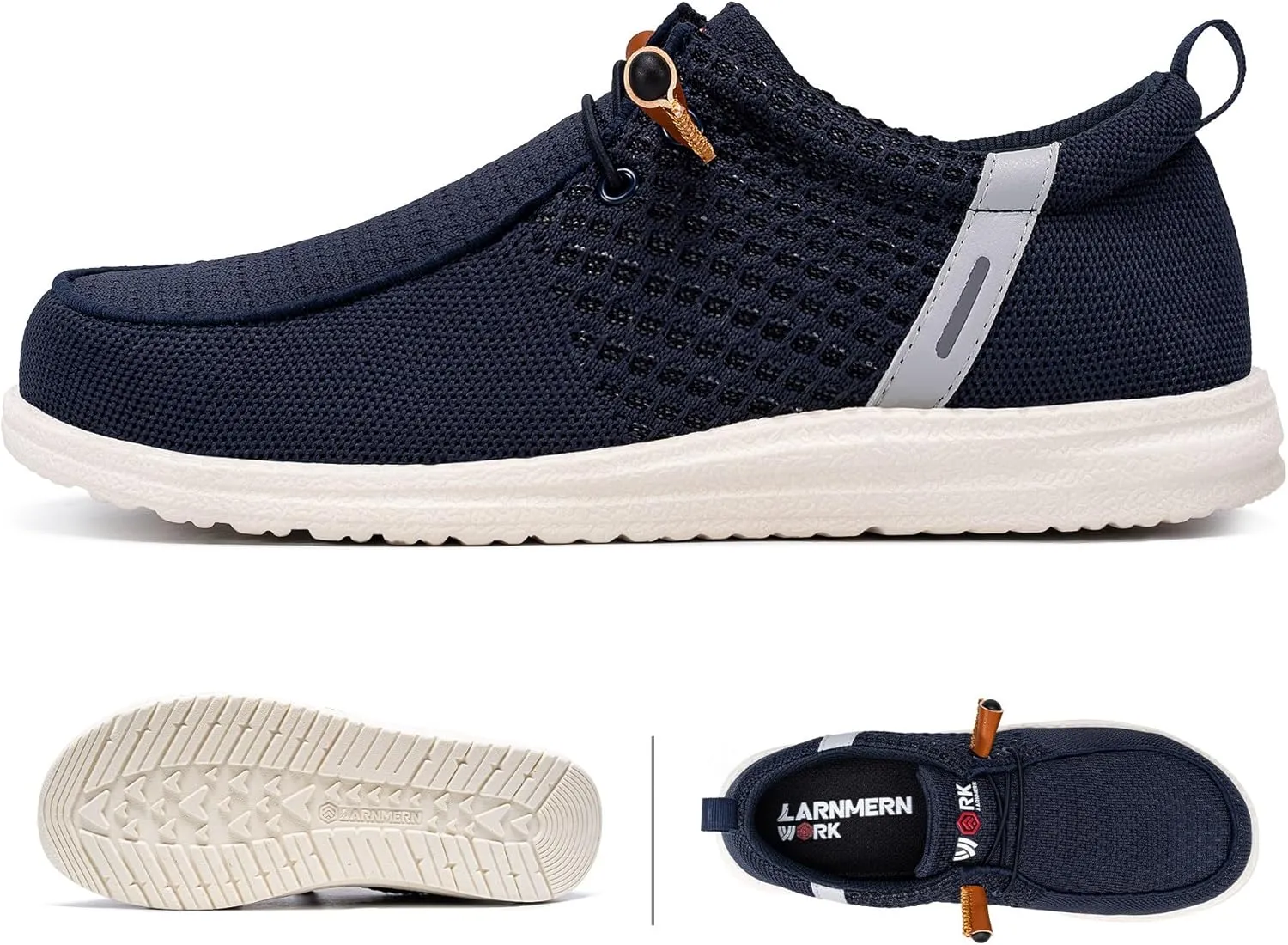 LARNMERN Slip On Steel Toe Shoes Men Lightweight Comfortable Lounging Walking Sneakers Steel Toe Loafers