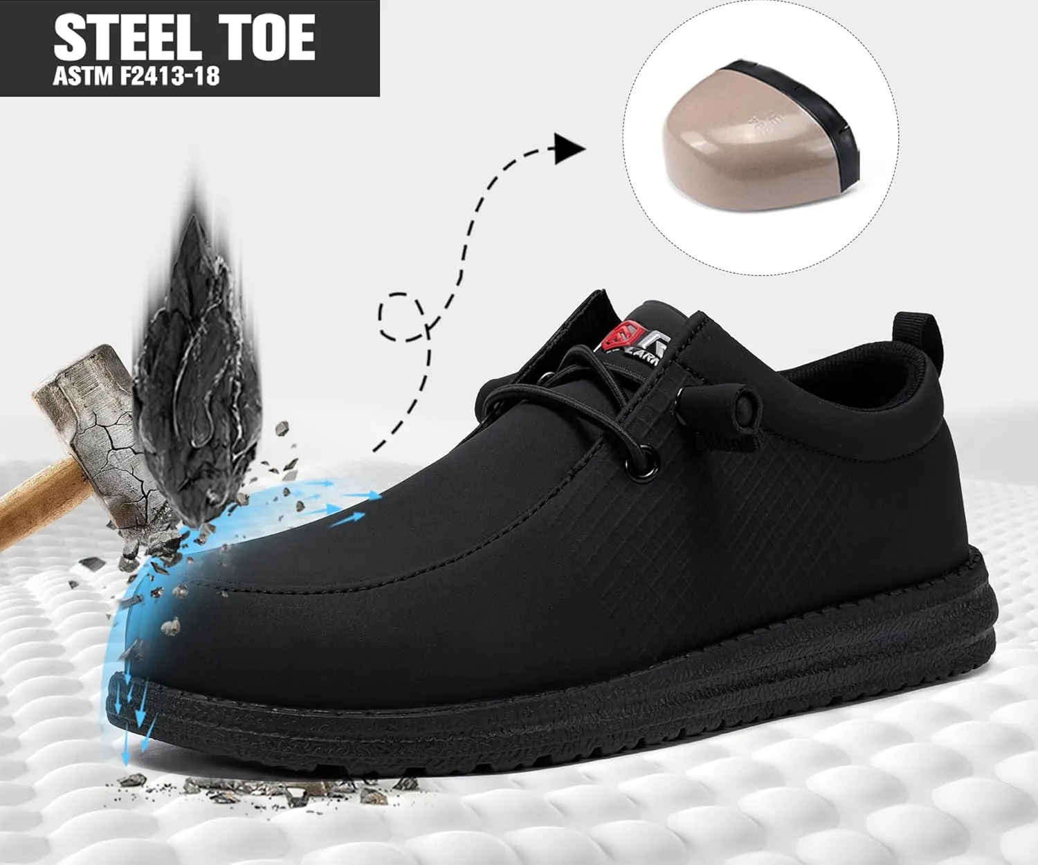 LARNMERN Slip On Steel Toe Shoes Men Lightweight Comfortable Lounging Walking Sneakers Steel Toe Loafers