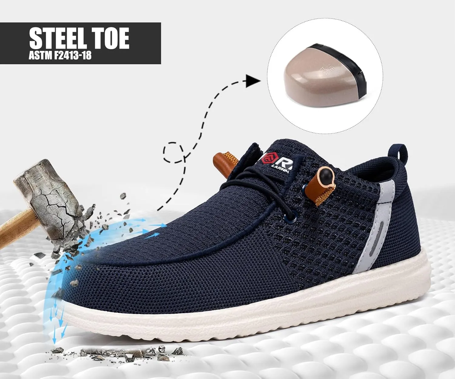 LARNMERN Slip On Steel Toe Shoes Men Lightweight Comfortable Lounging Walking Sneakers Steel Toe Loafers