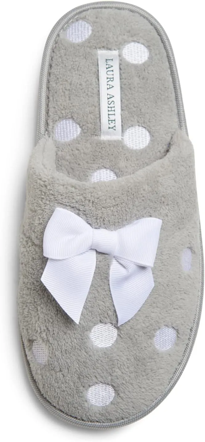 Laura Ashley Ladies Embroidered Soft Terry Scuff Slipper