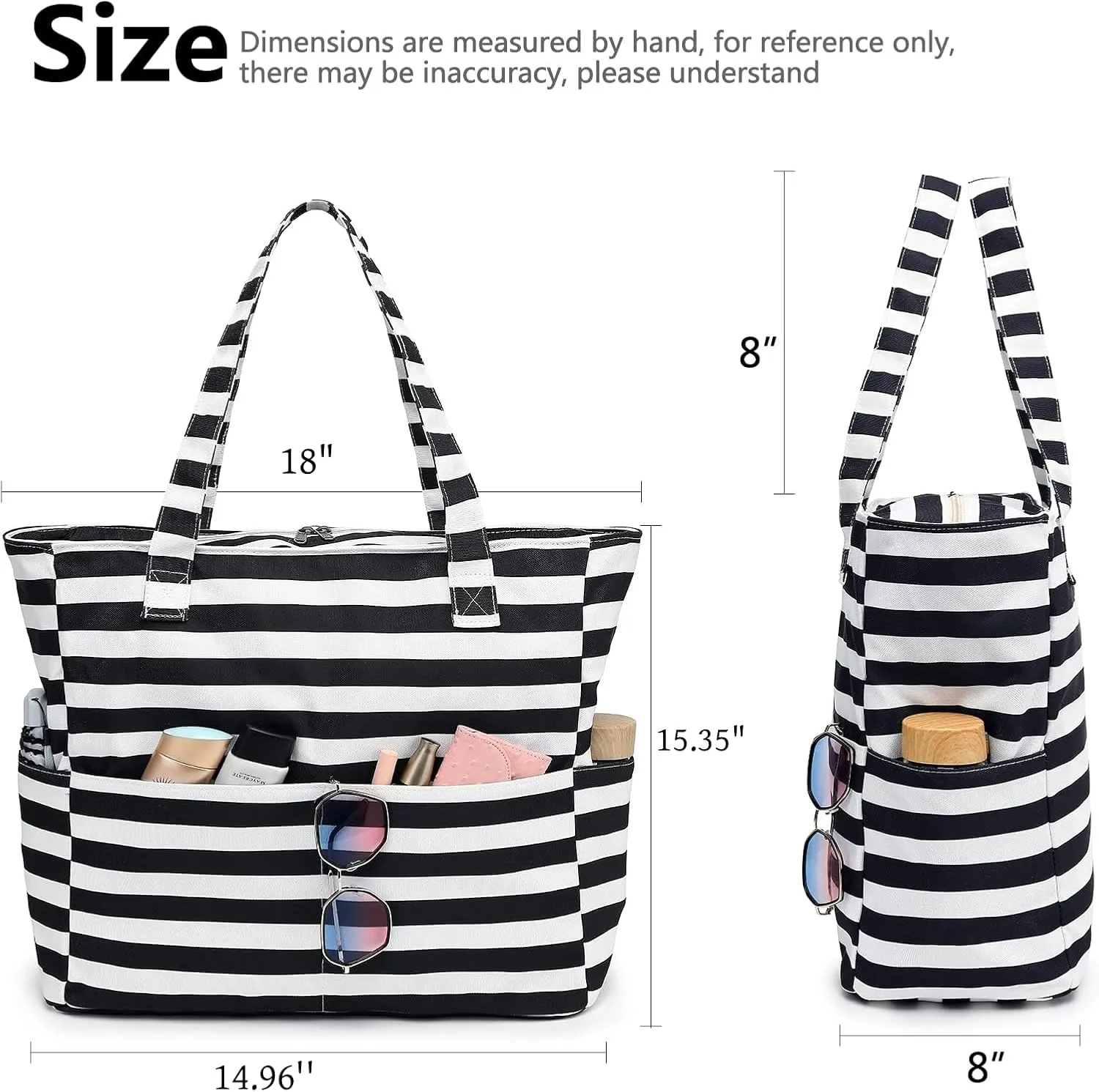 LEDAOU Large Beach Tote Bag Women Waterproof Sandproof Zipper Beach Tote Bag for Pool Gym Grocery Travel with Wet Pocket