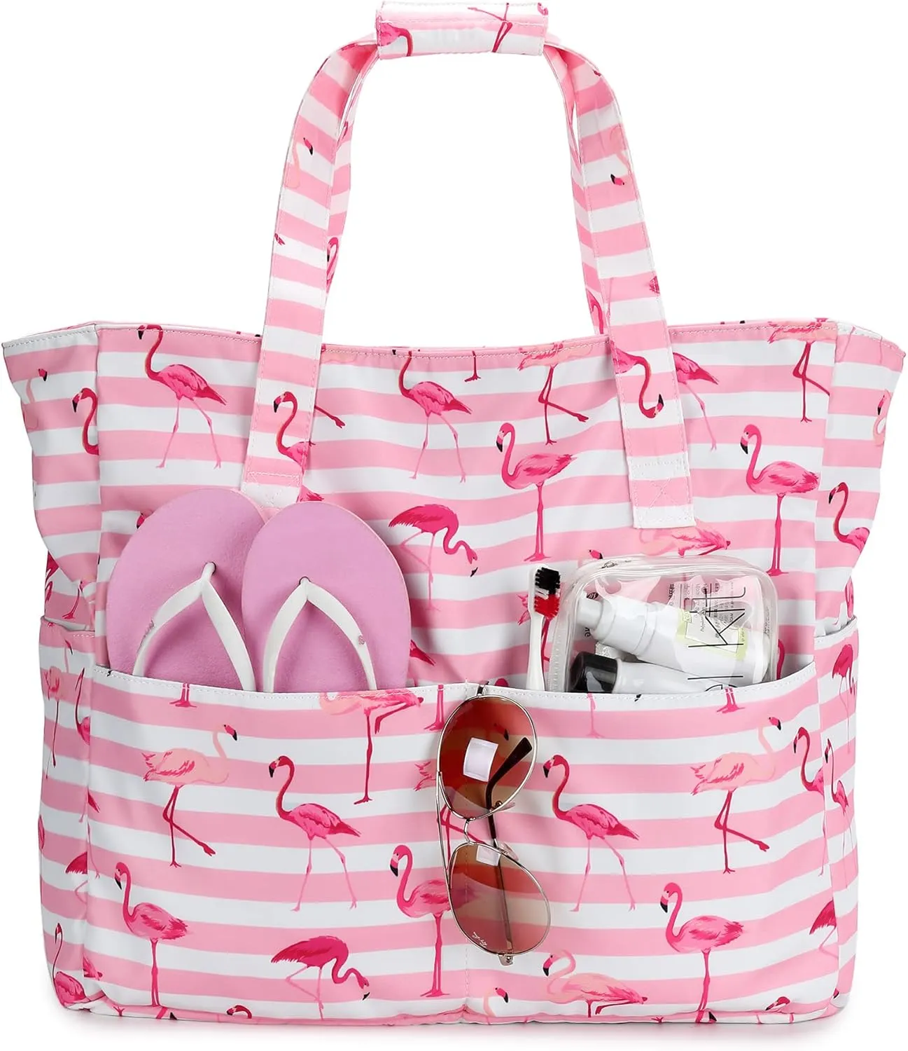 LEDAOU Large Beach Tote Bag Women Waterproof Sandproof Zipper Beach Tote Bag for Pool Gym Grocery Travel with Wet Pocket