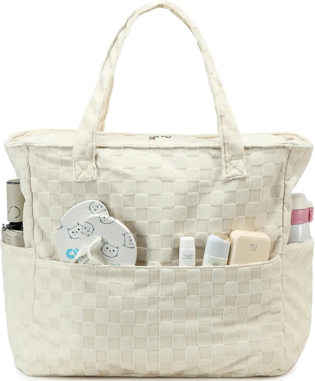 LEDAOU Large Beach Tote Bag Women Waterproof Sandproof Zipper Beach Tote Bag for Pool Gym Grocery Travel with Wet Pocket
