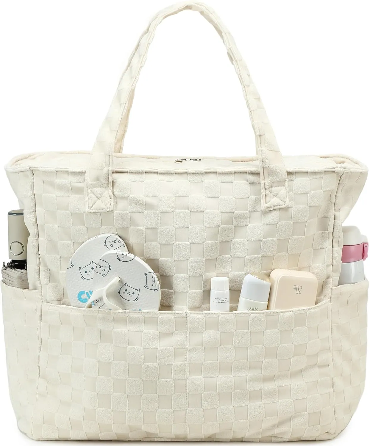 LEDAOU Large Beach Tote Bag Women Waterproof Sandproof Zipper Beach Tote Bag for Pool Gym Grocery Travel with Wet Pocket
