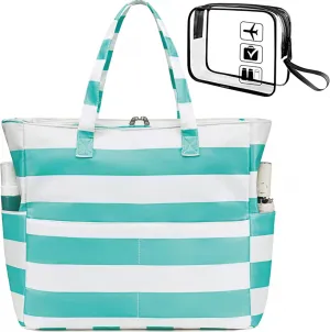 LEDAOU Large Beach Tote Bag Women Waterproof Sandproof Zipper Beach Tote Bag for Pool Gym Grocery Travel with Wet Pocket