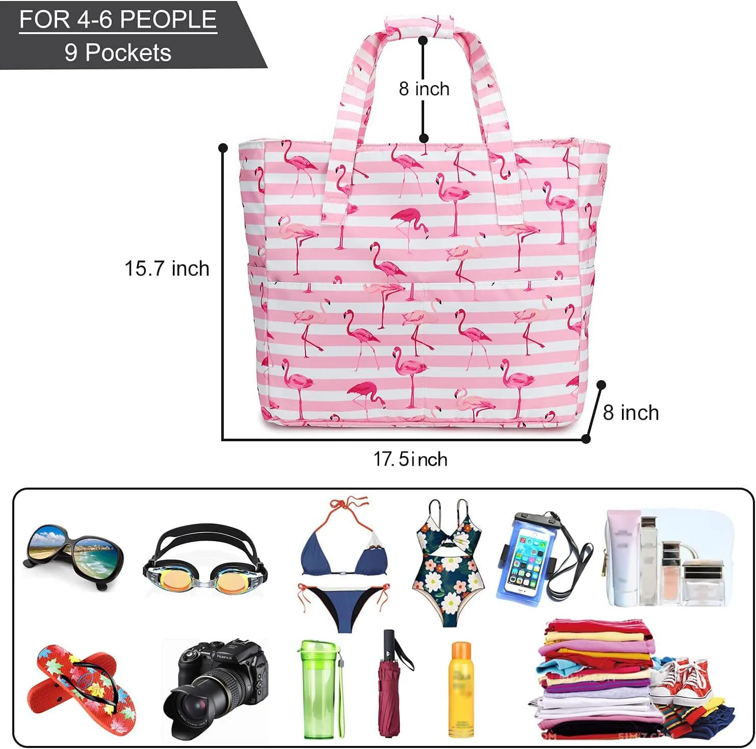 LEDAOU Large Beach Tote Bag Women Waterproof Sandproof Zipper Beach Tote Bag for Pool Gym Grocery Travel with Wet Pocket