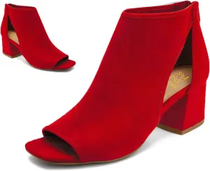 LEHOOR Women Chunky High Heel Booties Suede Open Toe Side Cut-Out Ankle Boots Back Zipper Matte 2” Block Stacked Heel Summer Casual Dress Heeled Ankle Sandal Booties Size 4-13 M US