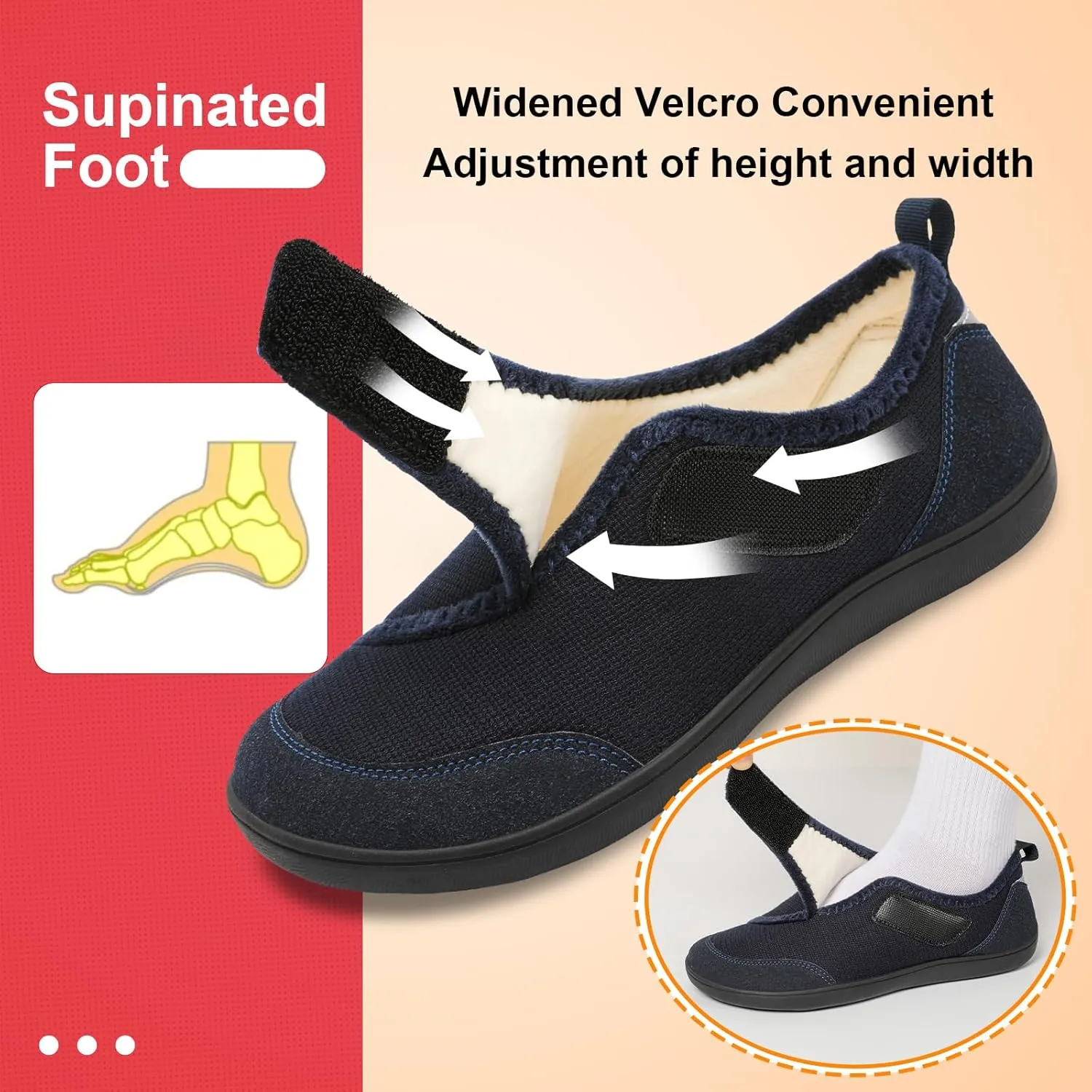 LeIsfIt Mens Slippers Wide House Shoes Adjustable Diabetic Shoes Arthritis Swollen House Slippers Indoor Outdoor