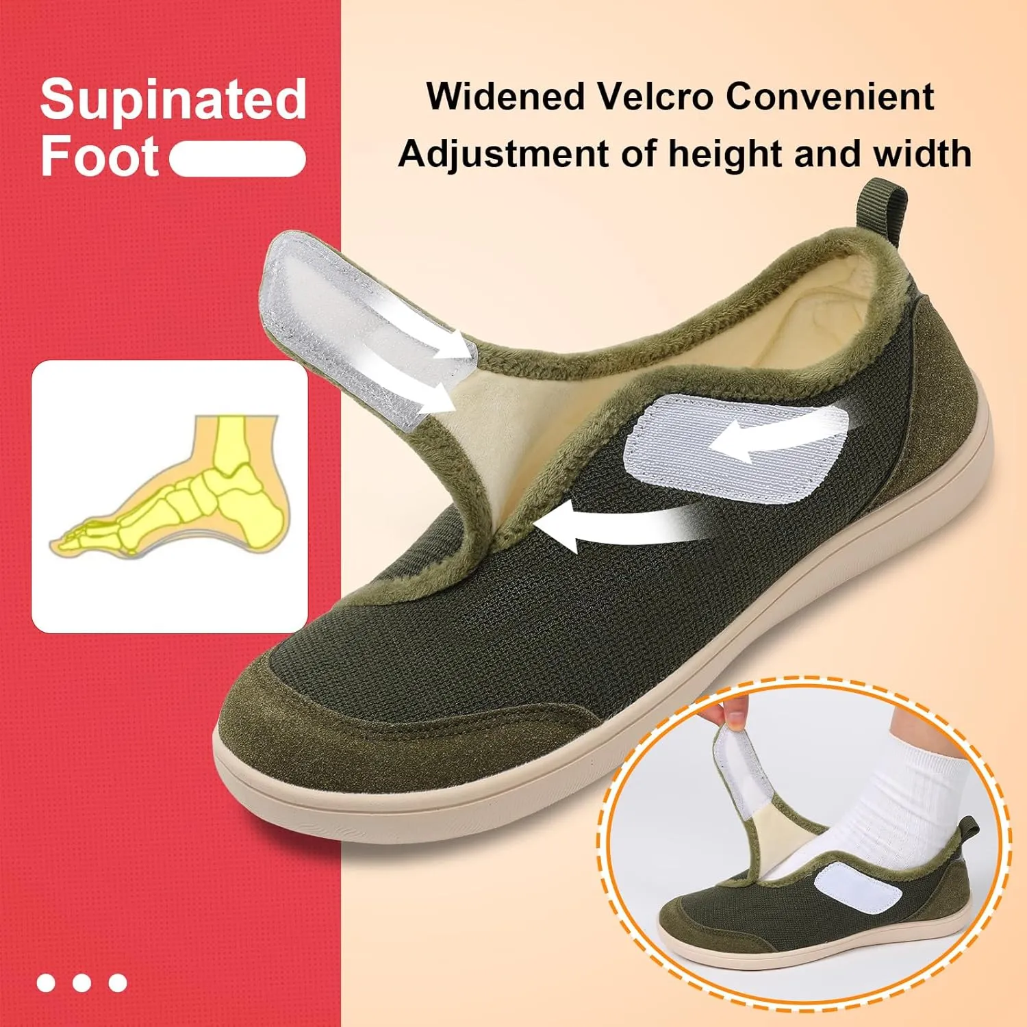 LeIsfIt Mens Slippers Wide House Shoes Adjustable Diabetic Shoes Arthritis Swollen House Slippers Indoor Outdoor
