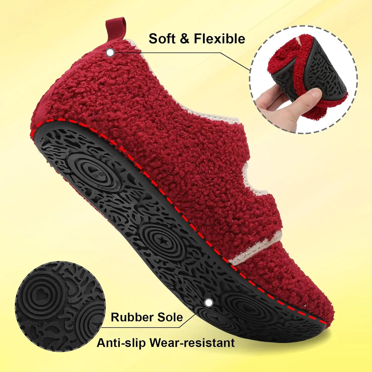 LeIsfIt Womens Slippers Adjustable Diabetic Slippers Wide Soft Arthritis Edema House Shoes Warm Fuzzy Slipper Socks with Rubber Sole