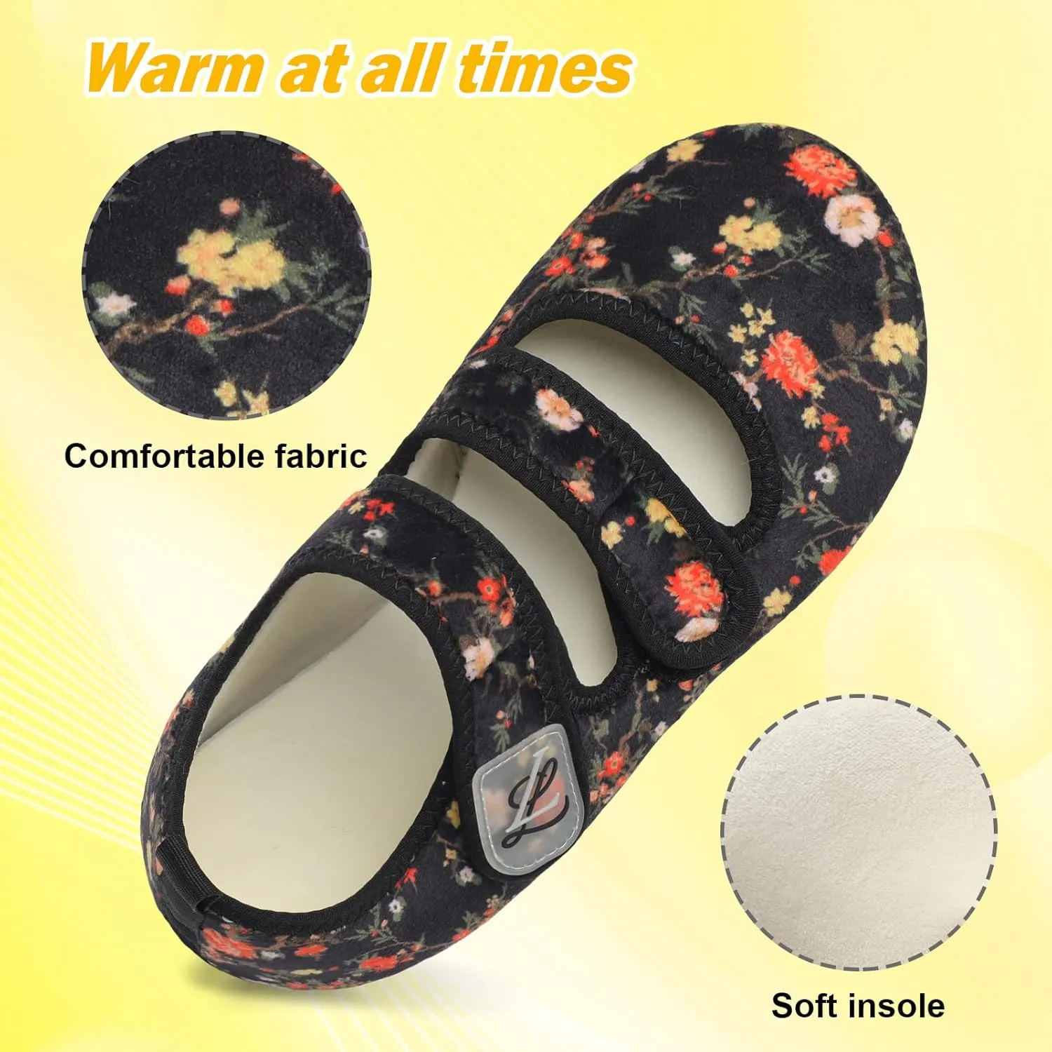 LeIsfIt Womens Slippers Adjustable Diabetic Slippers Wide Soft Arthritis Edema House Shoes Warm Fuzzy Slipper Socks with Rubber Sole