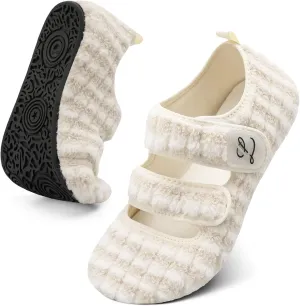 LeIsfIt Womens Slippers Adjustable Diabetic Slippers Wide Soft Arthritis Edema House Shoes Warm Fuzzy Slipper Socks with Rubber Sole