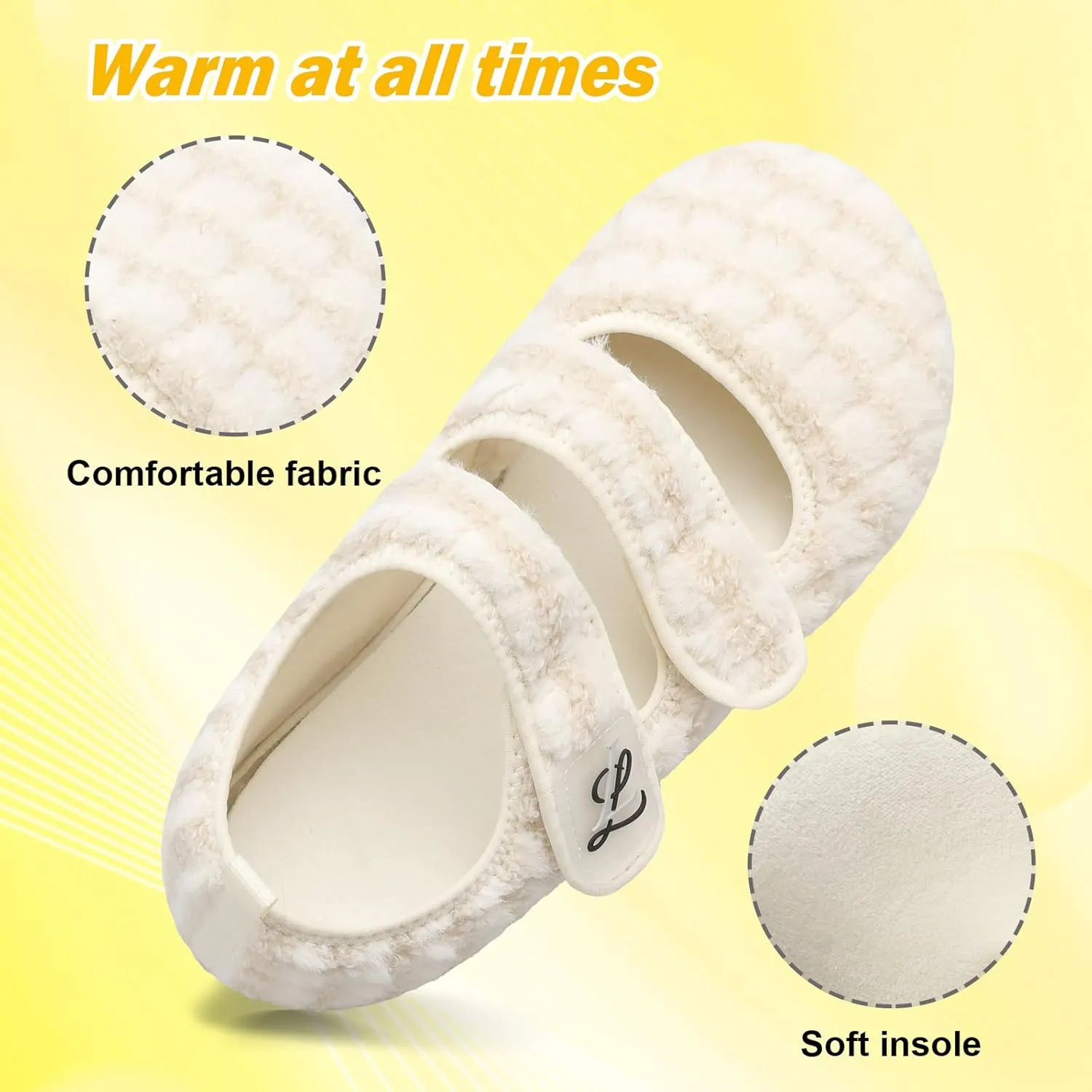 LeIsfIt Womens Slippers Adjustable Diabetic Slippers Wide Soft Arthritis Edema House Shoes Warm Fuzzy Slipper Socks with Rubber Sole