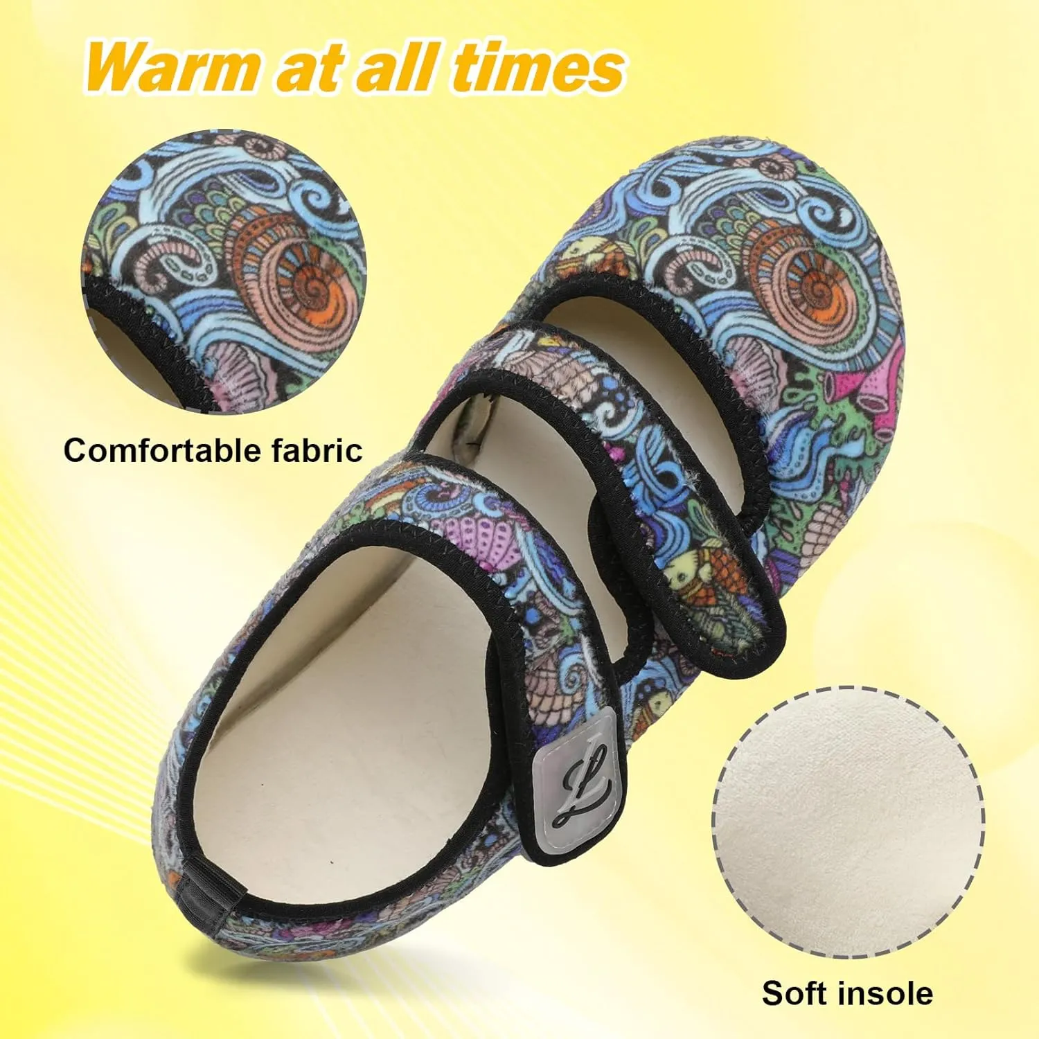 LeIsfIt Womens Slippers Adjustable Diabetic Slippers Wide Soft Arthritis Edema House Shoes Warm Fuzzy Slipper Socks with Rubber Sole