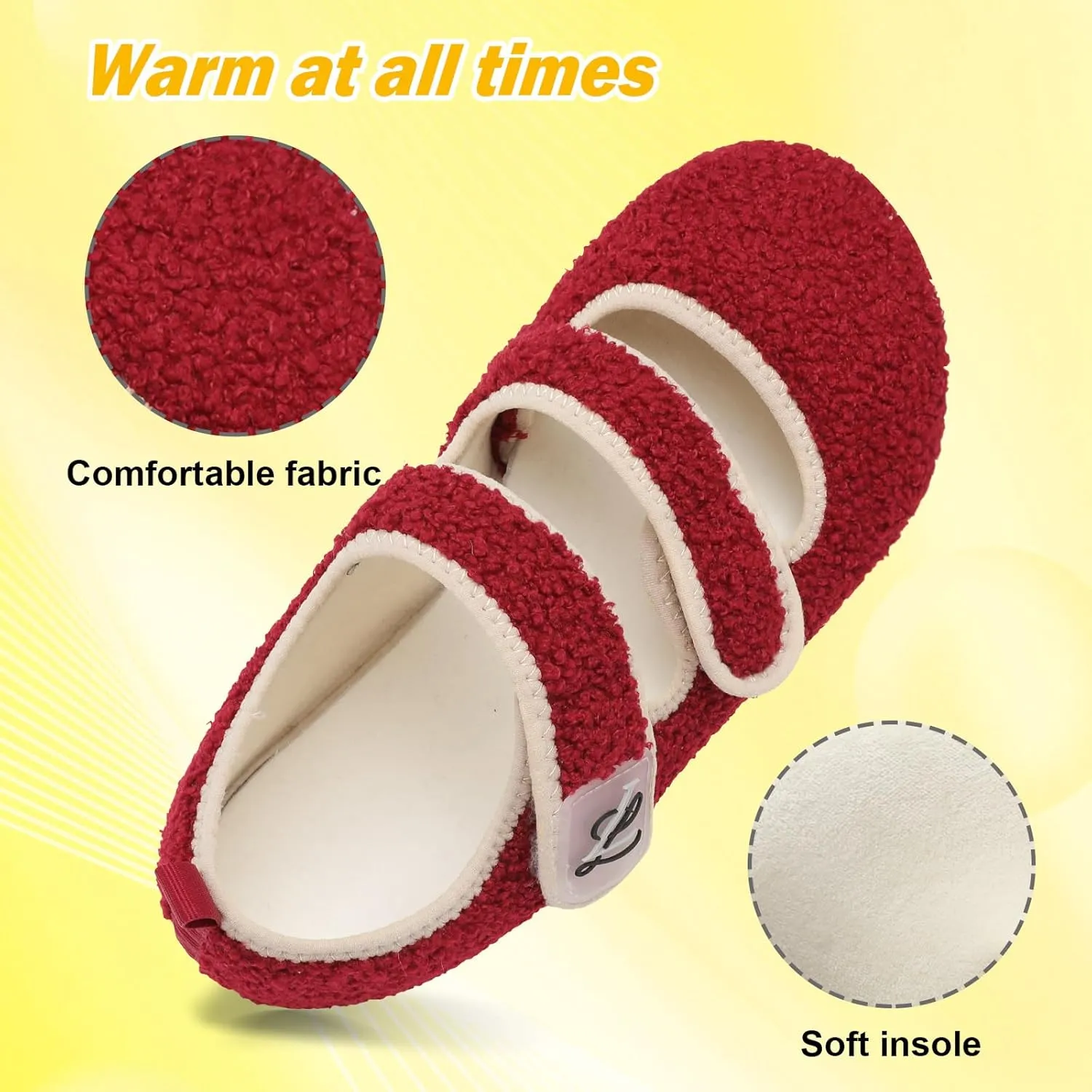 LeIsfIt Womens Slippers Adjustable Diabetic Slippers Wide Soft Arthritis Edema House Shoes Warm Fuzzy Slipper Socks with Rubber Sole