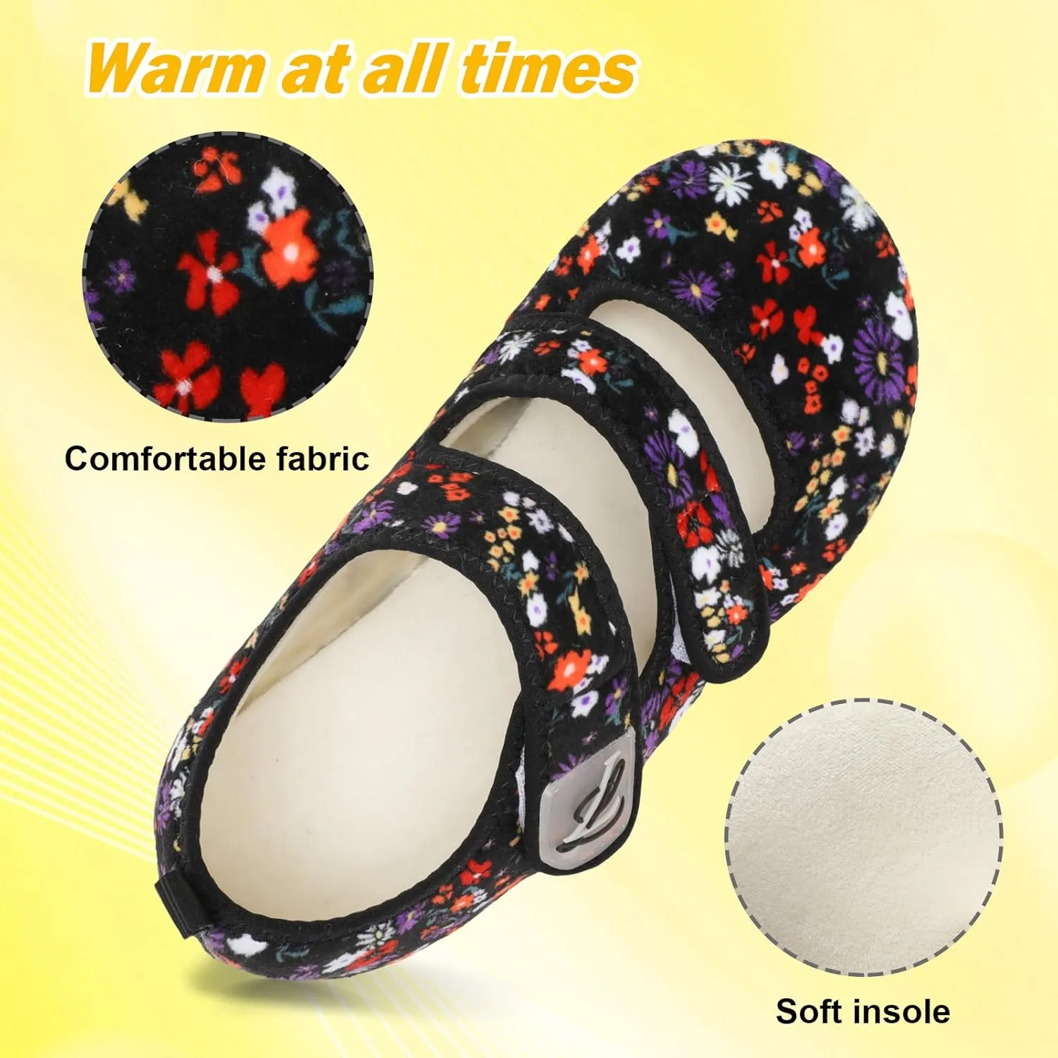 LeIsfIt Womens Slippers Adjustable Diabetic Slippers Wide Soft Arthritis Edema House Shoes Warm Fuzzy Slipper Socks with Rubber Sole