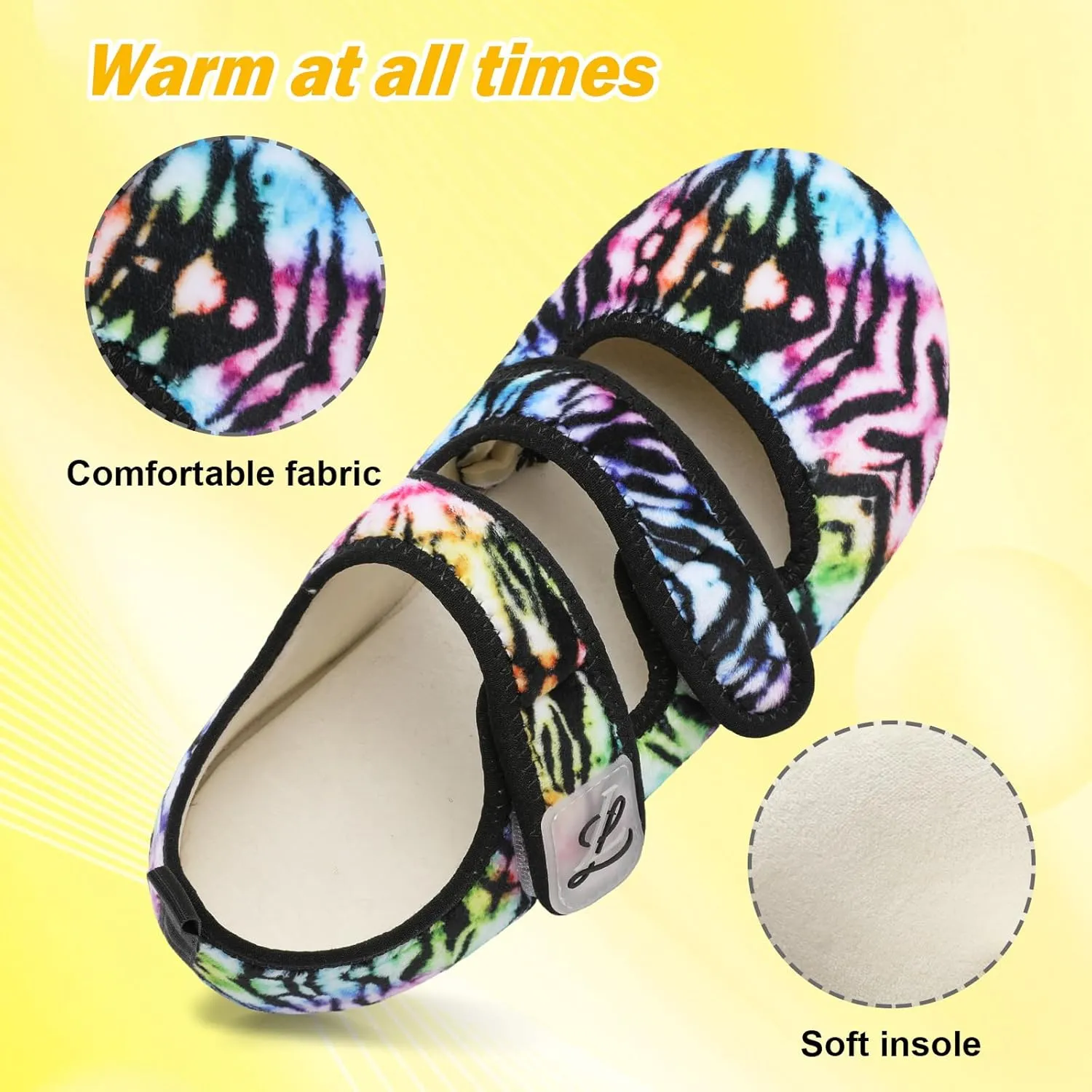 LeIsfIt Womens Slippers Adjustable Diabetic Slippers Wide Soft Arthritis Edema House Shoes Warm Fuzzy Slipper Socks with Rubber Sole