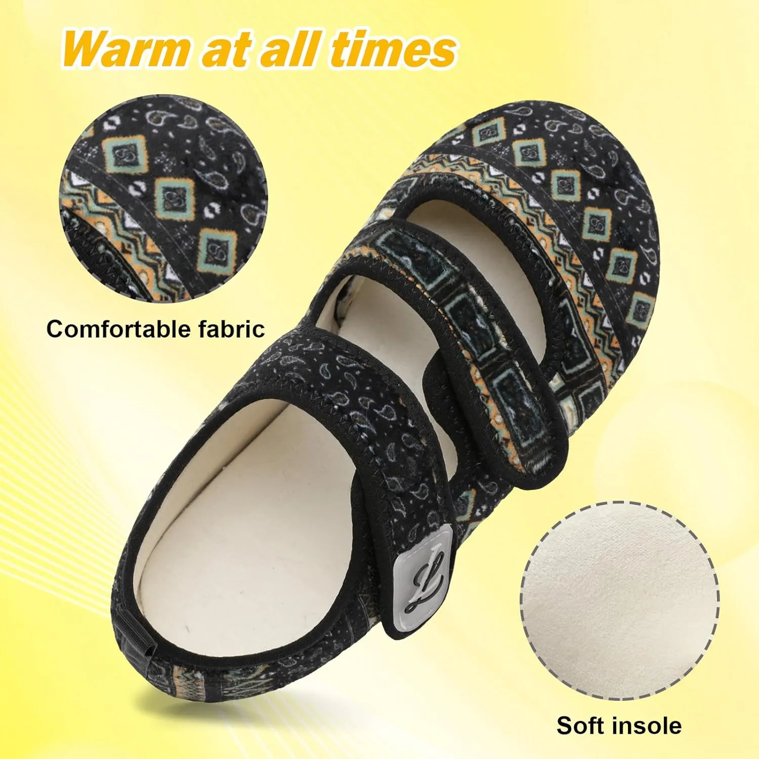 LeIsfIt Womens Slippers Adjustable Diabetic Slippers Wide Soft Arthritis Edema House Shoes Warm Fuzzy Slipper Socks with Rubber Sole