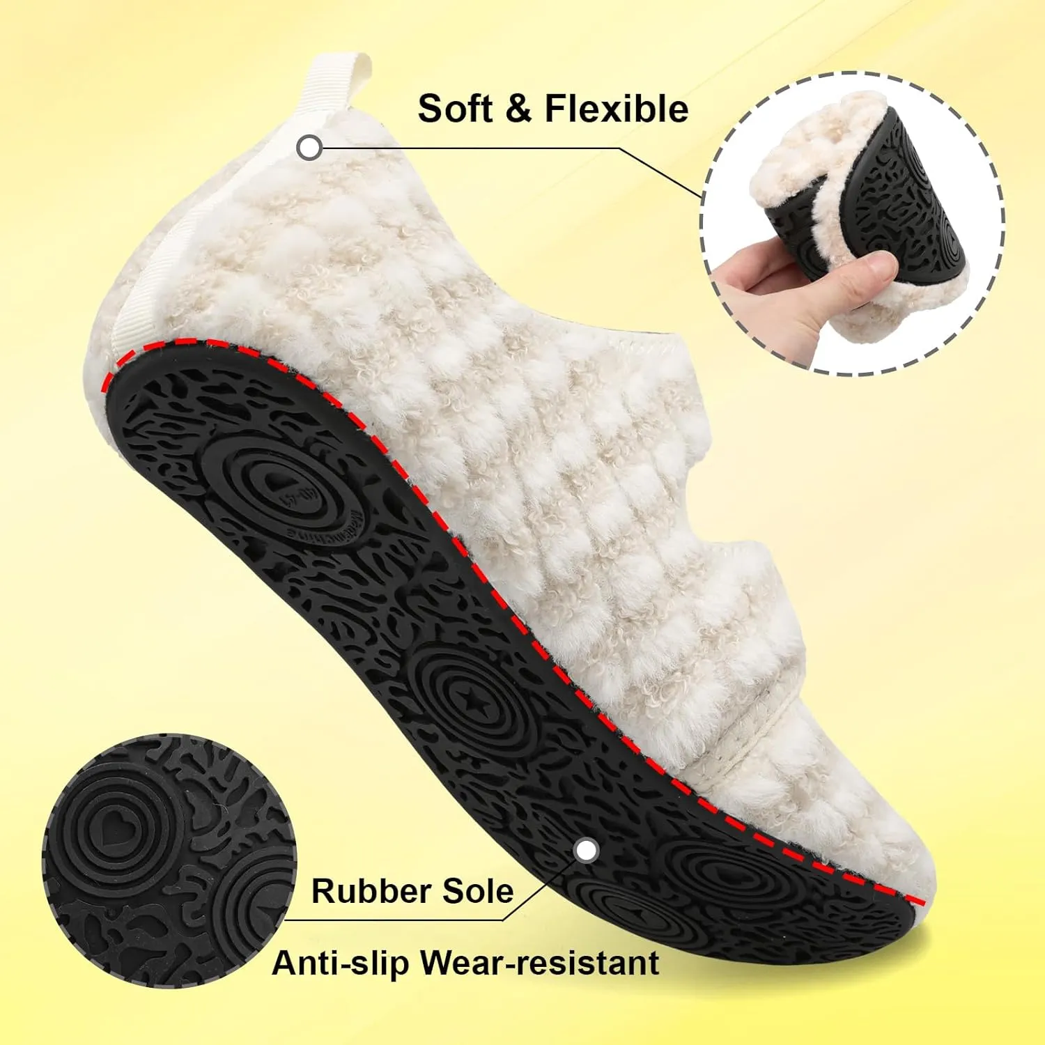 LeIsfIt Womens Slippers Adjustable Diabetic Slippers Wide Soft Arthritis Edema House Shoes Warm Fuzzy Slipper Socks with Rubber Sole
