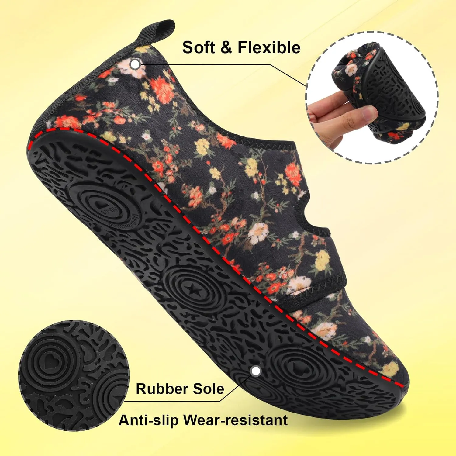 LeIsfIt Womens Slippers Adjustable Diabetic Slippers Wide Soft Arthritis Edema House Shoes Warm Fuzzy Slipper Socks with Rubber Sole