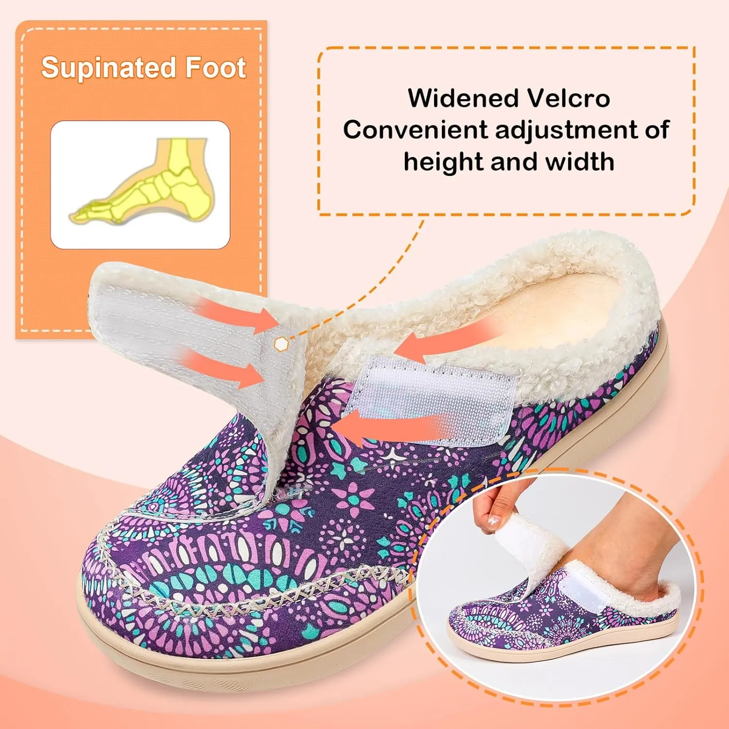 LeIsfIt Womens Wide Slippers Adjustable Diabetic Slippers Memory Foam Swollen Arthritis Edema House Shoes Indoor Outdoor