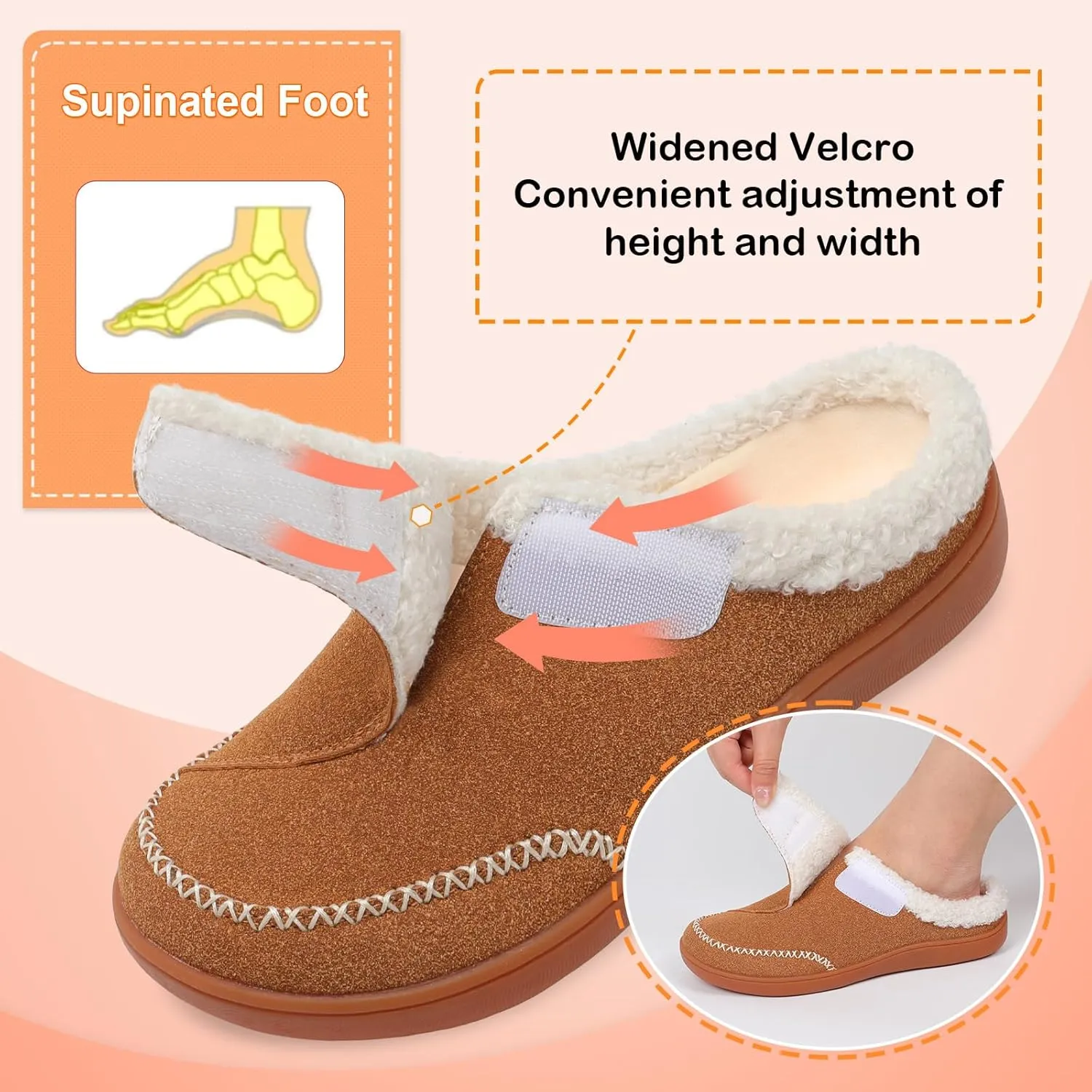 LeIsfIt Womens Wide Slippers Adjustable Diabetic Slippers Memory Foam Swollen Arthritis Edema House Shoes Indoor Outdoor