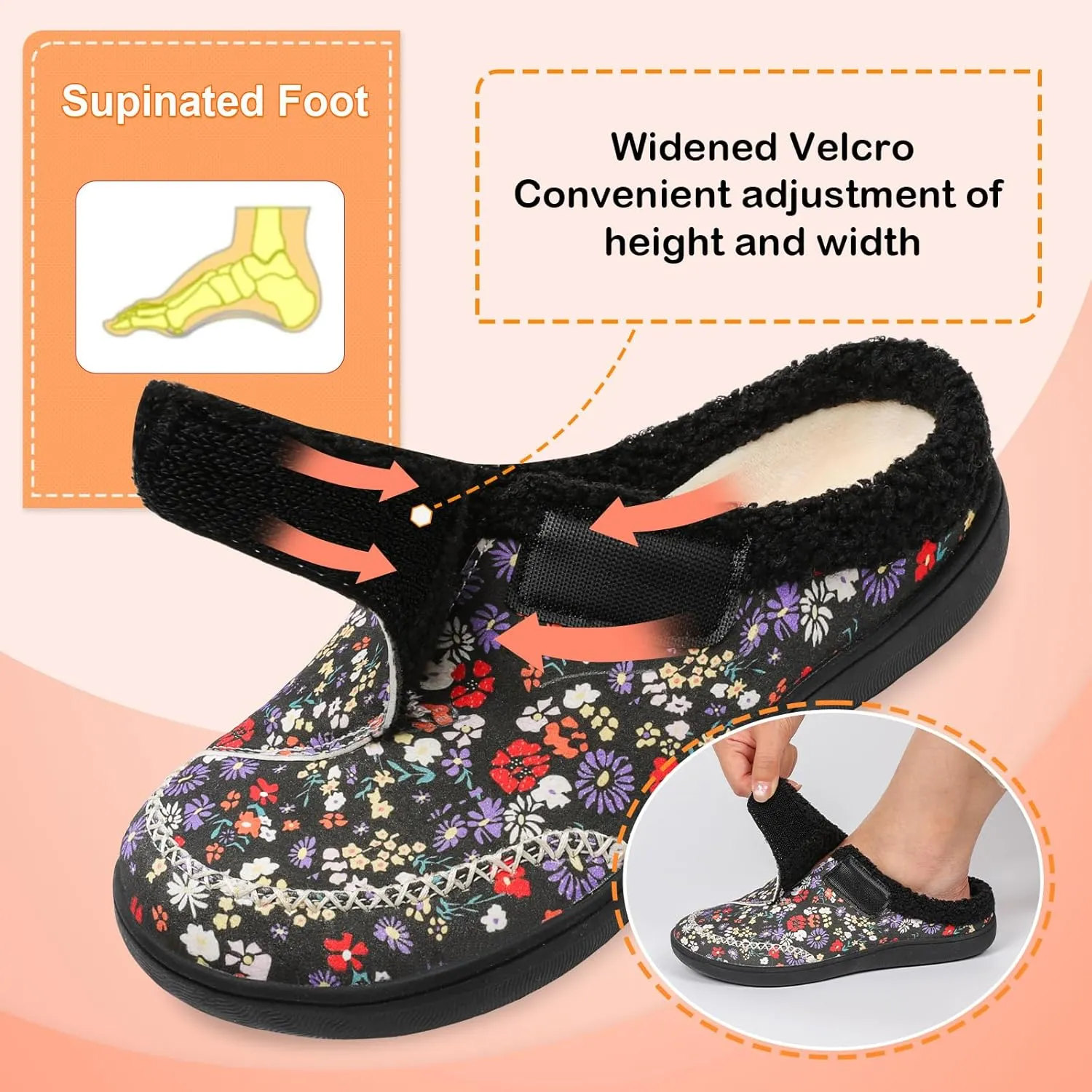 LeIsfIt Womens Wide Slippers Adjustable Diabetic Slippers Memory Foam Swollen Arthritis Edema House Shoes Indoor Outdoor