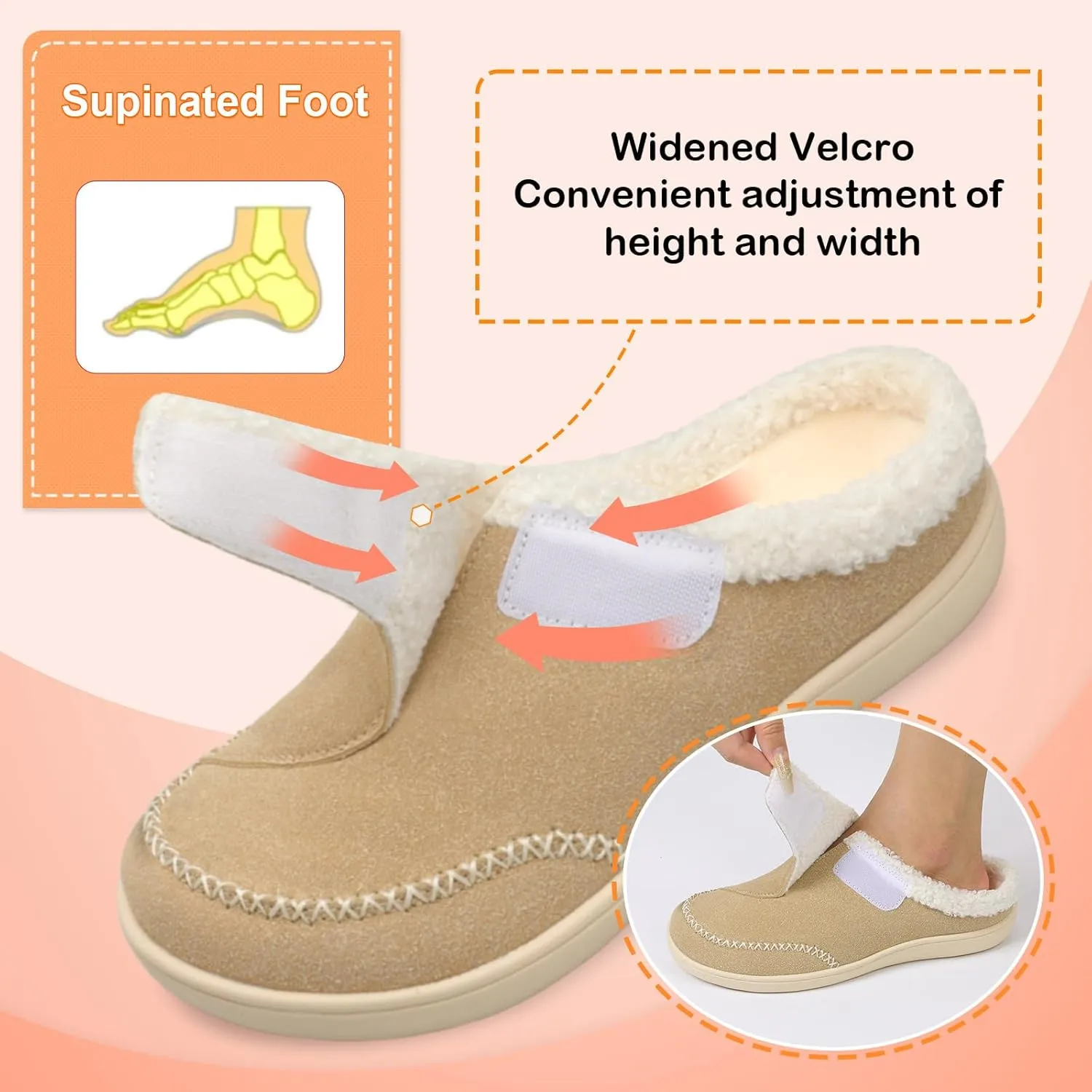 LeIsfIt Womens Wide Slippers Adjustable Diabetic Slippers Memory Foam Swollen Arthritis Edema House Shoes Indoor Outdoor