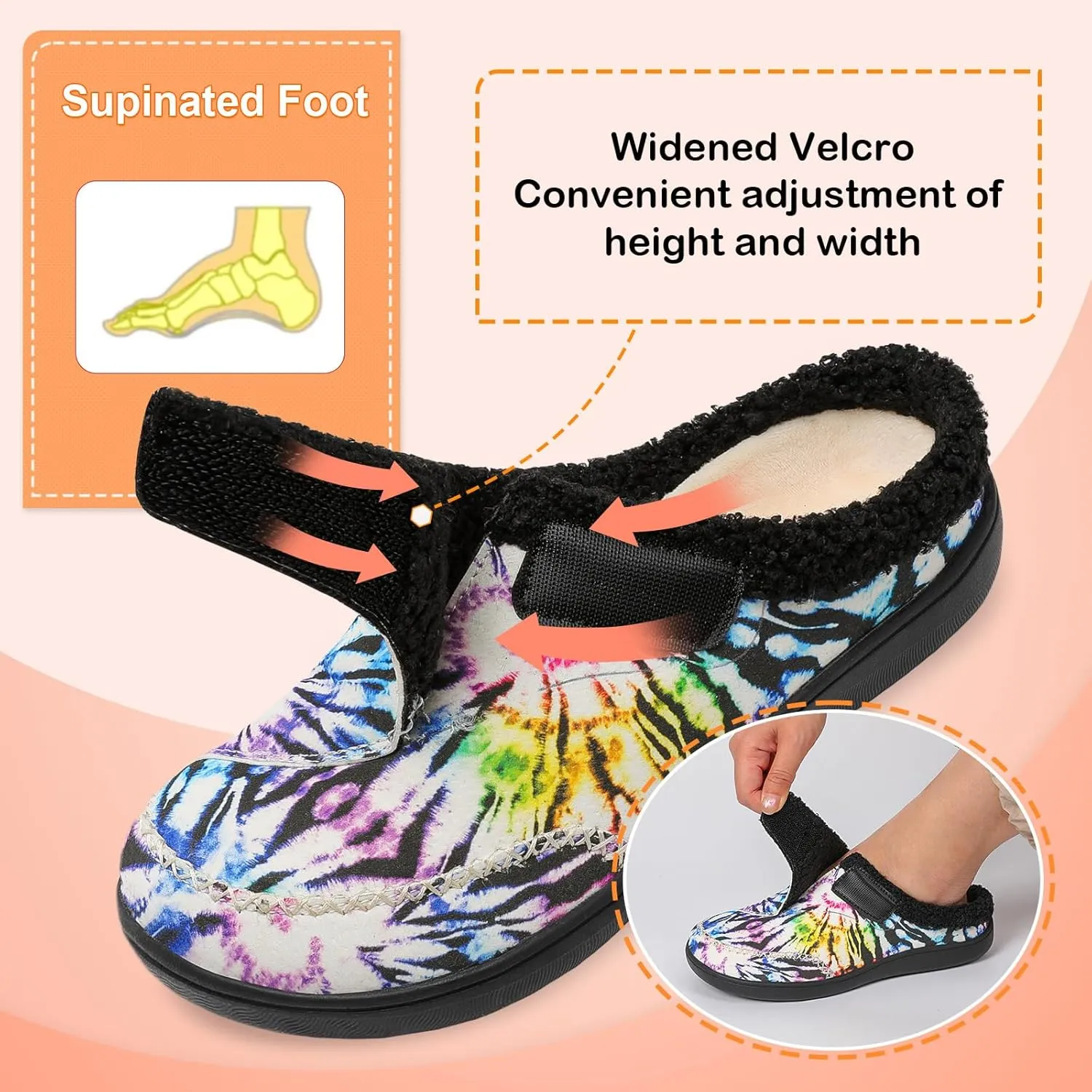 LeIsfIt Womens Wide Slippers Adjustable Diabetic Slippers Memory Foam Swollen Arthritis Edema House Shoes Indoor Outdoor
