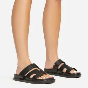 Lemonade Valerie Strappy Velcro Flat Slider Sandal-Black