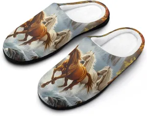Life Mountain Stream Running Horse Wild Mens Slippers Casual Slip On Warm House Shoes with Rubber Sole Indoor Outdoor