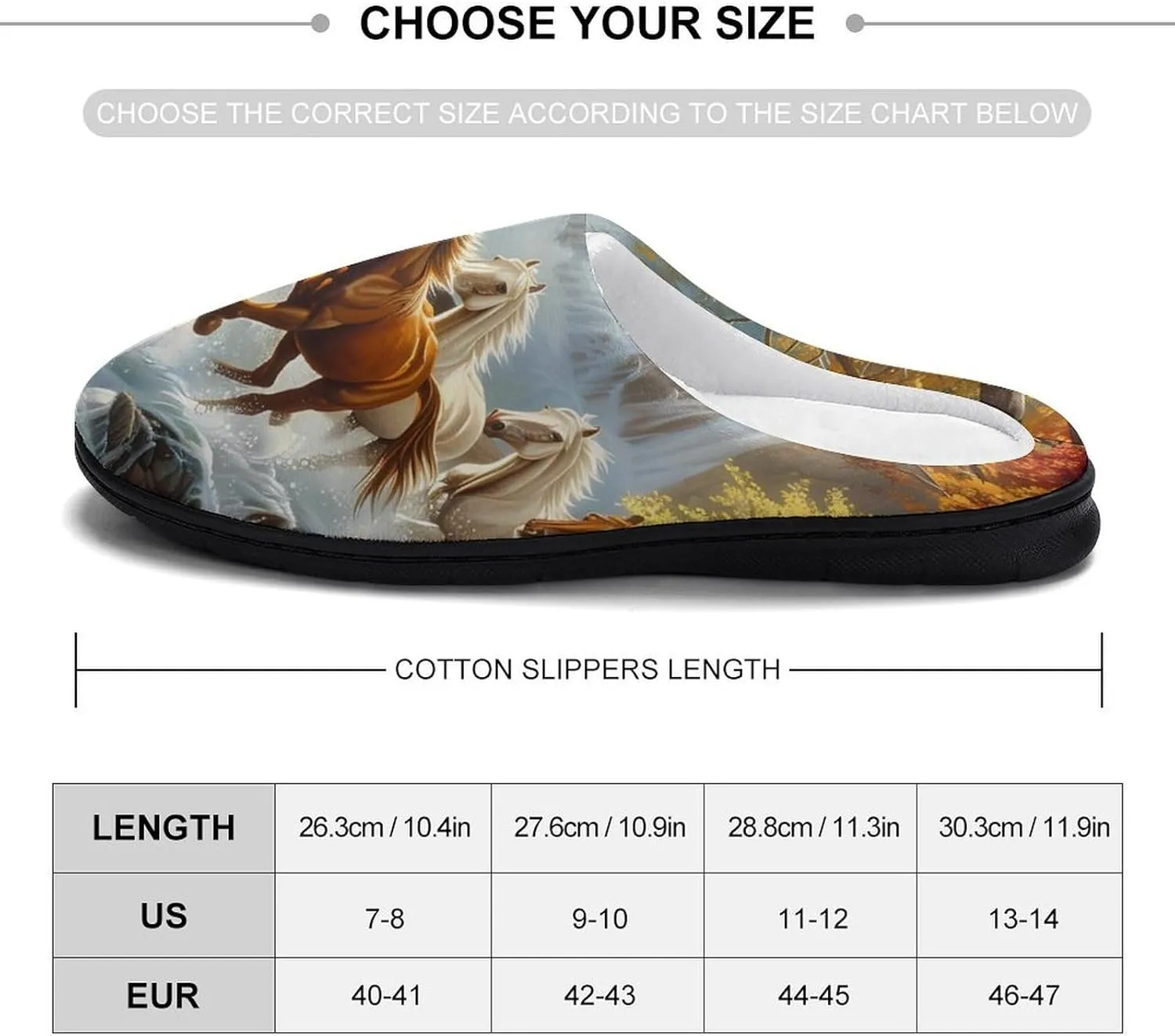 Life Mountain Stream Running Horse Wild Mens Slippers Casual Slip On Warm House Shoes with Rubber Sole Indoor Outdoor