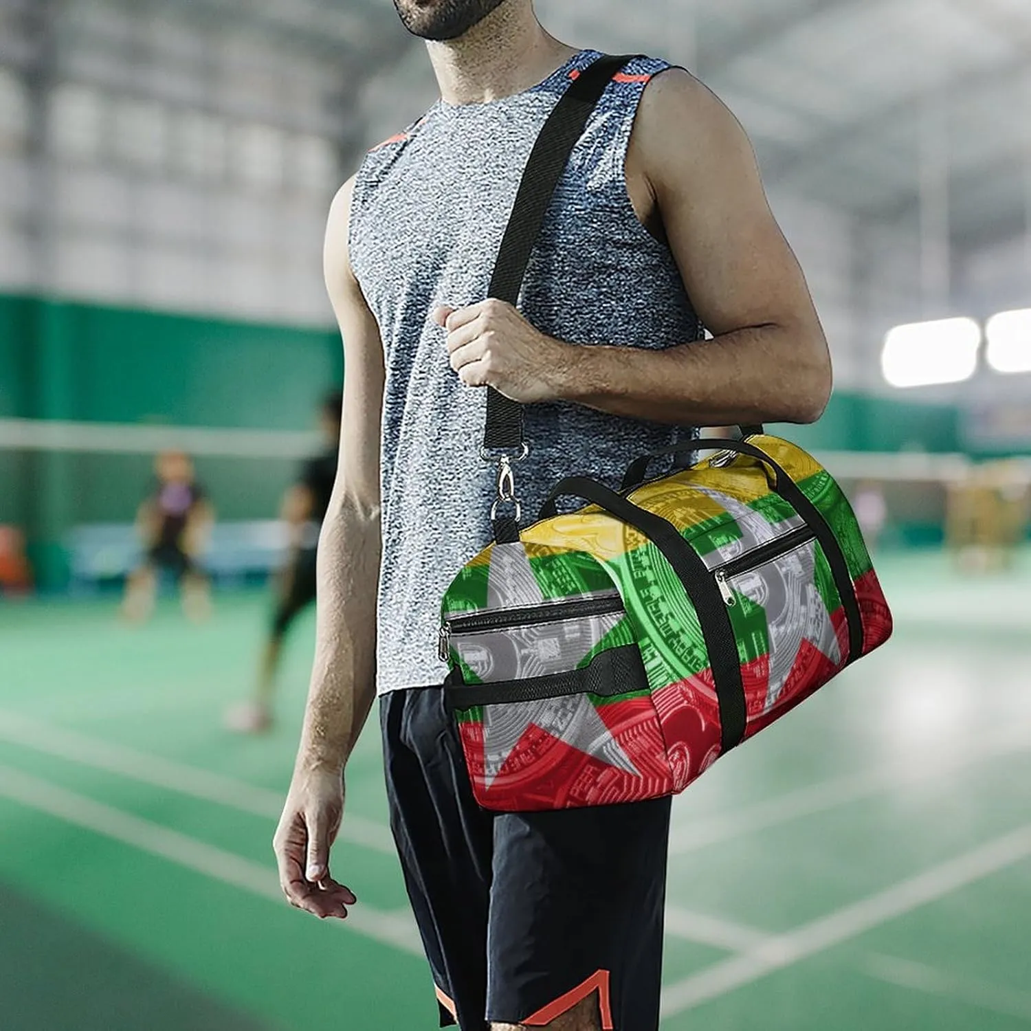 Lightweight Myanmar-Flag Bitcoin Gym Bag with Shoe Compartment Waterproof Duffel