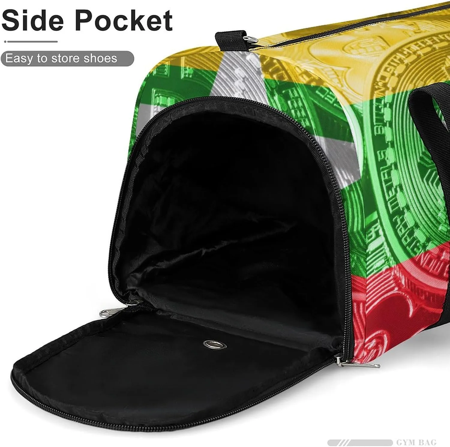 Lightweight Myanmar-Flag Bitcoin Gym Bag with Shoe Compartment Waterproof Duffel