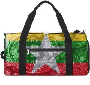 Lightweight Myanmar-Flag Bitcoin Gym Bag with Shoe Compartment Waterproof Duffel